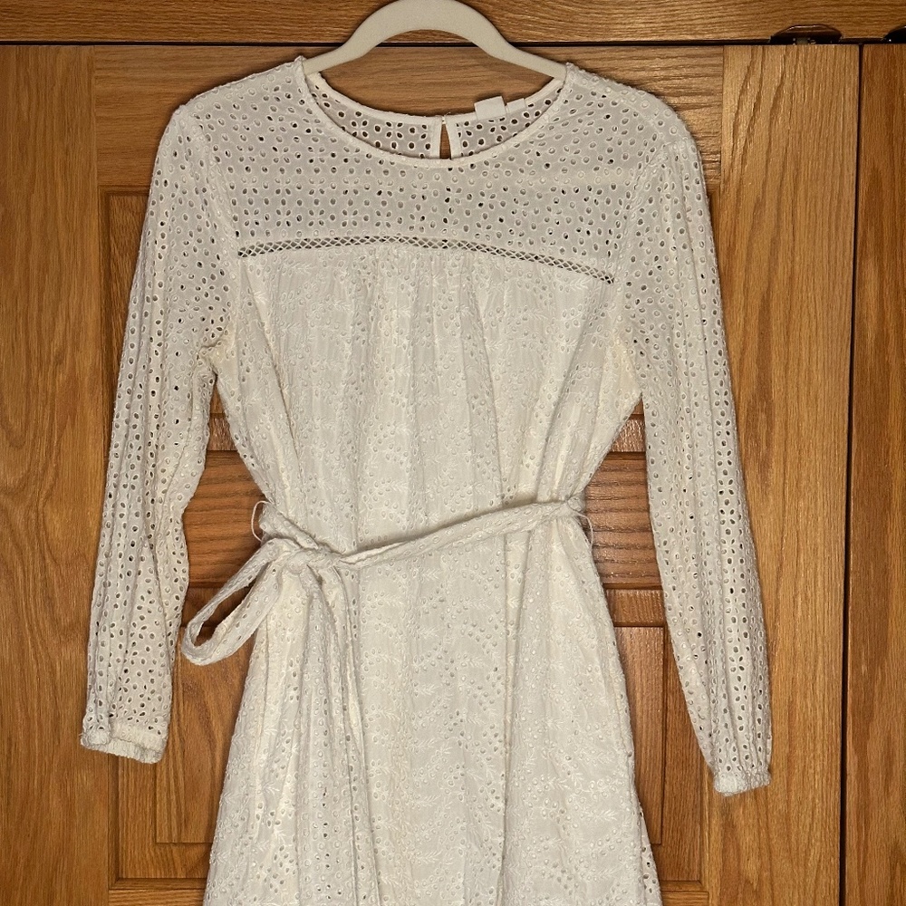 GAP - Cotton Eyelet Tie Waist Dress - Size PETITE Medium